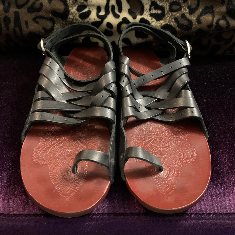 Free People Black Leather Sandals, Size 37